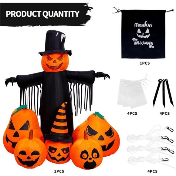 Halloween Inflatable Pumpkin Photo Booth with LEDs Outdoor  7FT Halloween Inflatables Pumpkin Decorations with LED Build-in